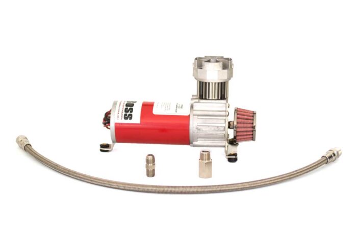 12v Air Compressor with Check Valve, Flare Fitting and Braided Hose | Boss Air Suspension